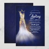 Gouden Glitter Elegante Jurk Navy Blue Vrijgezelle Kaart (Voorkant / Achterkant)