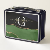 Gouden Glitter en Groene Agaat Monogram (Achterkant)