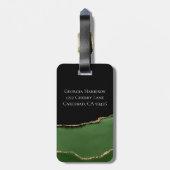 Gouden Glitter en Groene Agaat Monogram Bagagelabel (Achterkant verticaal)