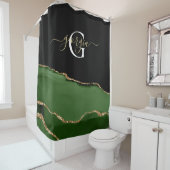 Gouden Glitter en Groene Agaat Monogram Douchegordijn (In situ)