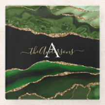 Gouden Glitter en Groene Agaat Monogram