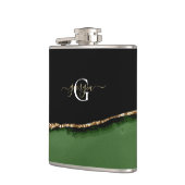 Gouden Glitter en Groene Agaat Monogram Heupfles (Links)