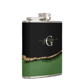 Gouden Glitter en Groene Agaat Monogram Heupfles (Rechts)