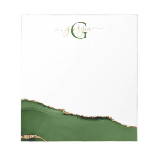 Gouden Glitter en Groene Agaat Monogram Notitieblok