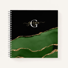 Gouden Glitter en Groene Agaat Monogram Notitieboek