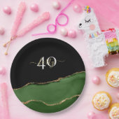 Gouden Glitter en Groene Agaat Monogram Papieren Bordje (Feest)