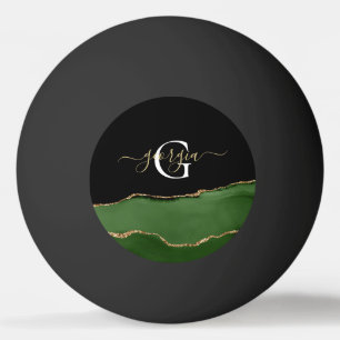 Gouden Glitter en Groene Agaat Monogram Pingpongballen