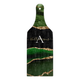 Gouden Glitter en Groene Agaat Monogram Snijplank