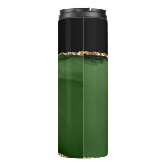 Gouden Glitter en Groene Agaat Monogram Thermosbeker (Achterkant)