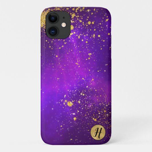 Gouden Glitter en Paarse Galaxy Phone Case (Achterkant)