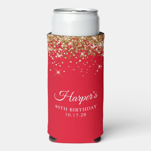 Gouden Glitter en Rood 40ste verjaardag (Seltzer Voorkant)