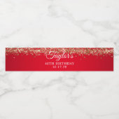 Gouden Glitter en Rood 40ste verjaardag Waterfles Etiket (Enkel label)