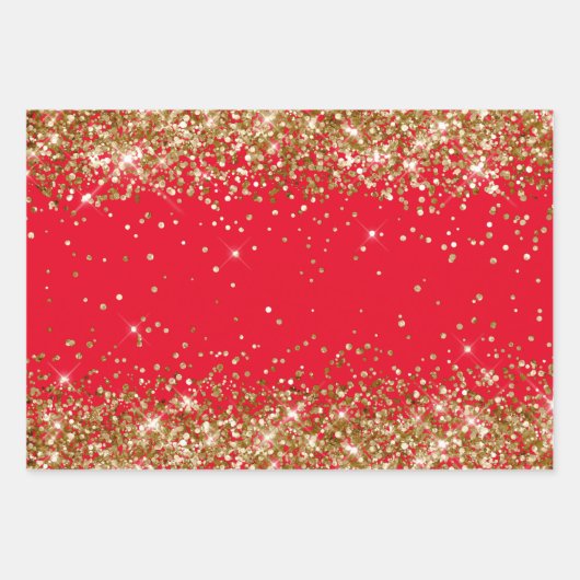 Gouden Glitter en Rood Inpakpapier Vel (Voorkant)