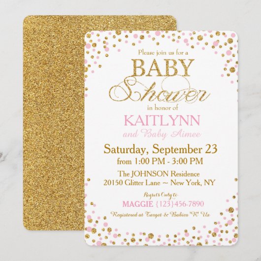 Gouden Glitter en Roze Sprinkle Baby shower Kaart (Voorkant / Achterkant)