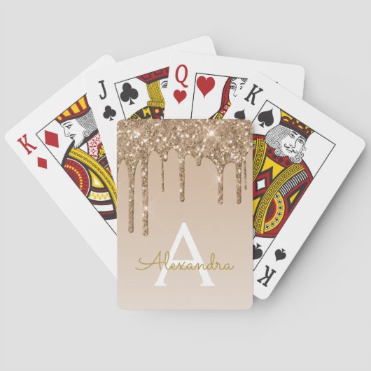 Gouden Glitter en Sparkle Luxe Monogram Pokerkaarten (Achterkant)