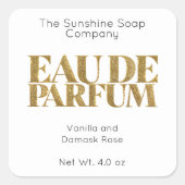 Gouden glitter en wit eau de parfum label (Voorkant)