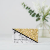 Gouden glitter en wit marmer visitekaartje (Staand voorkant)
