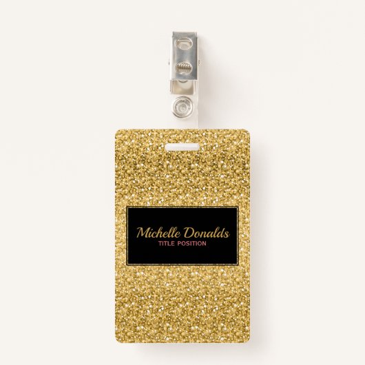 Gouden glitter en zwart Lijst Badge (Voorkant met clip)