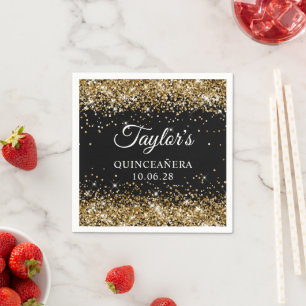 Gouden Glitter en Zwarte Persoonlijke Quinceañera Servet