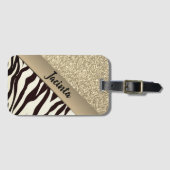 Gouden Glitter Exotische Zebra Print gepersonalise Bagagelabel (Voorkant (horizontaal))