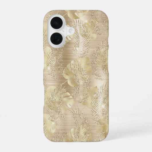Gouden Glitter Fancy palmblad Patroon iPhone 16 Hoesje (Achterkant)