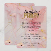 Gouden Glitter Feest Blush Roze Vogels Verjaardag Kaart (Voorkant / Achterkant)