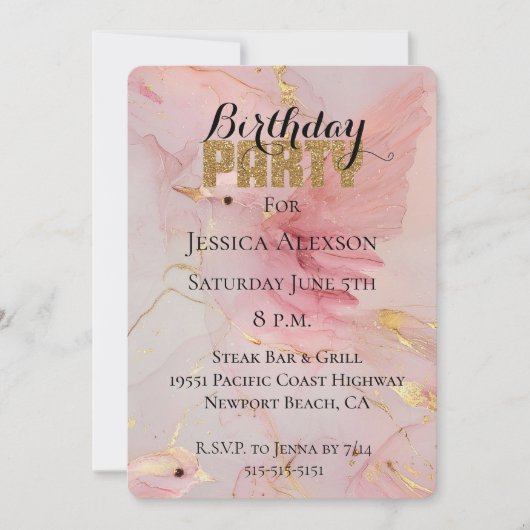 Gouden Glitter Feest Blush Roze Vogels Verjaardag Kaart (Voorkant)