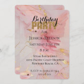 Gouden Glitter Feest Roze Vogels Verjaardag Kaart (Voorkant / Achterkant)