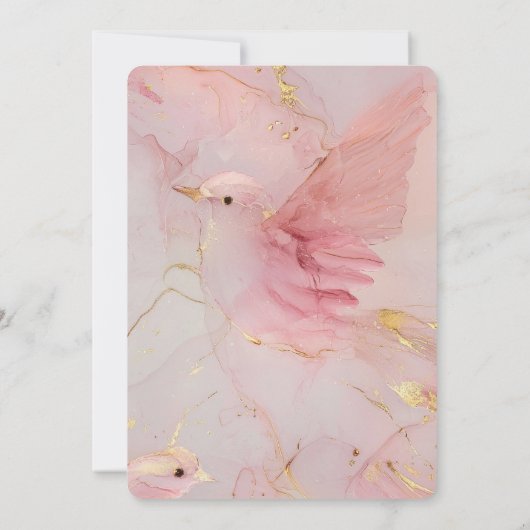 Gouden Glitter Feest Roze Vogels Verjaardag Kaart (Achterkant)