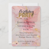 Gouden Glitter Feest Roze Vogels Verjaardag Kaart (Voorkant)