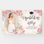 Gouden glitter florale waterverf afstuderen gefeli spandoek (Horizontaal)