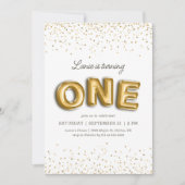 Gouden Glitter Folie Ballon 1e Verjaardag Kaart (Voorkant)