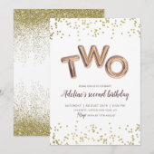 Gouden Glitter Folie Ballon 2e Verjaardag Meisje Kaart (Voorkant / Achterkant)