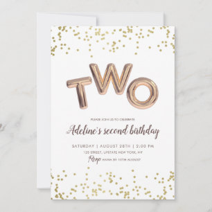 Gouden Glitter Folie Ballon 2e Verjaardag Meisje Kaart