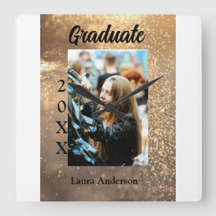 Gouden glitter foto afstuderen voeg naam klasse te vierkante klok