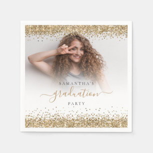 Gouden Glitter Foto Naam Afstuderen 2024 Partij Servet