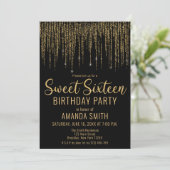 Gouden Glitter Fringe Gordijn Sweet 16 Uitnodiging (Staand voorkant)