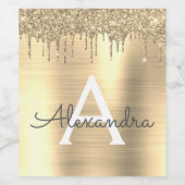 Gouden Glitter Geborsteld Metaal Monogram Naam Wijn Etiket (Enkel label)