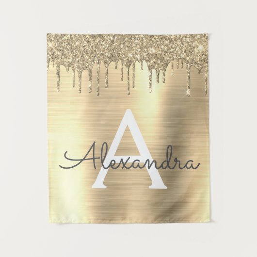Gouden Glitter Geborsteld Metal Monogram Naam Wandkleed (Voorkant)
