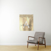 Gouden Glitter Geborsteld Metal Monogram Naam Wandkleed (In situ)
