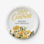 Gouden Glitter Gele Bloemen Verjaardag Papieren Bordje (Voorkant)
