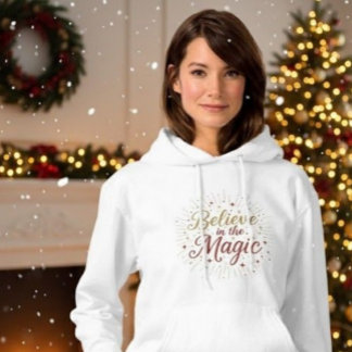 Gouden Glitter "Geloof in de Magie" Kerst Holi Hoodie