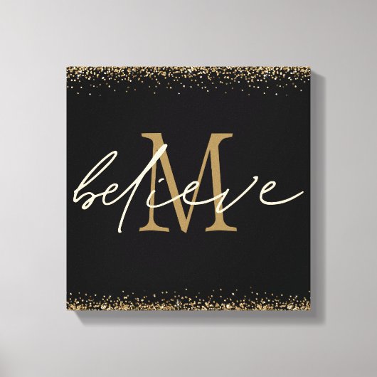 Gouden Glitter Geloof Script Monogram Eerste Lette Canvas Afdruk (Voorkant)