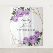 Gouden Glitter Geo Paarse Bloemen Foto Achtergrond Wandkleed (Voorkant)