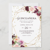 Gouden Glitter Geometrische Bloemen Quinceañera Kaart (Voorkant)