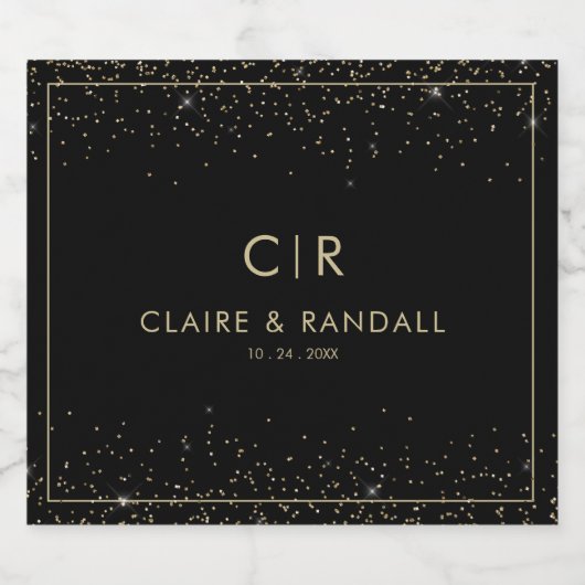 Gouden Glitter Geometrische Elegante Bruiloft Sparkling Wijnetiket (Enkel label)