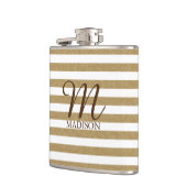 Gouden glitter gestreepte kolf met monogram heupfles (Links)