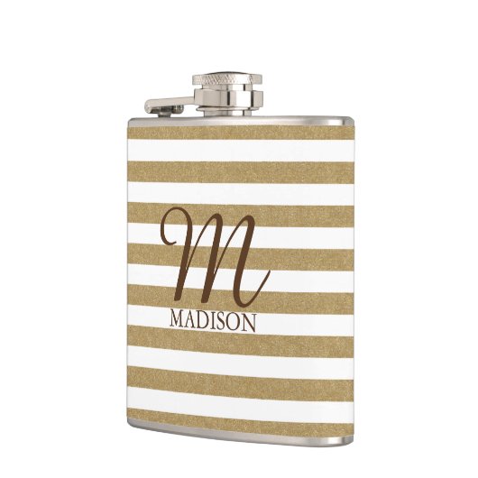 Gouden glitter gestreepte kolf met monogram heupfles (Links)