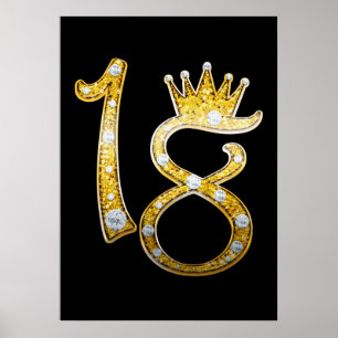 Gouden Glitter Glam Kroon Diamant Bling 18e 18 Deu Poster
