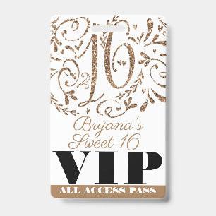 Gouden Glitter Glam Sweet 16 Verjaardagsfeest VIP Badge